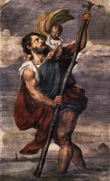 ティツィアーノ《クリストフォロス》1523年頃、フレスコ画、300×179cm、ドゥカーレ宮殿、ヴェネツィア